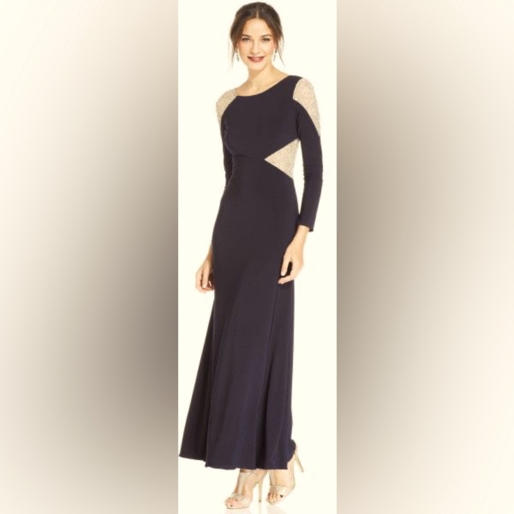 Xscape Blue Long Sleeve Raglan Gown size 4 defect